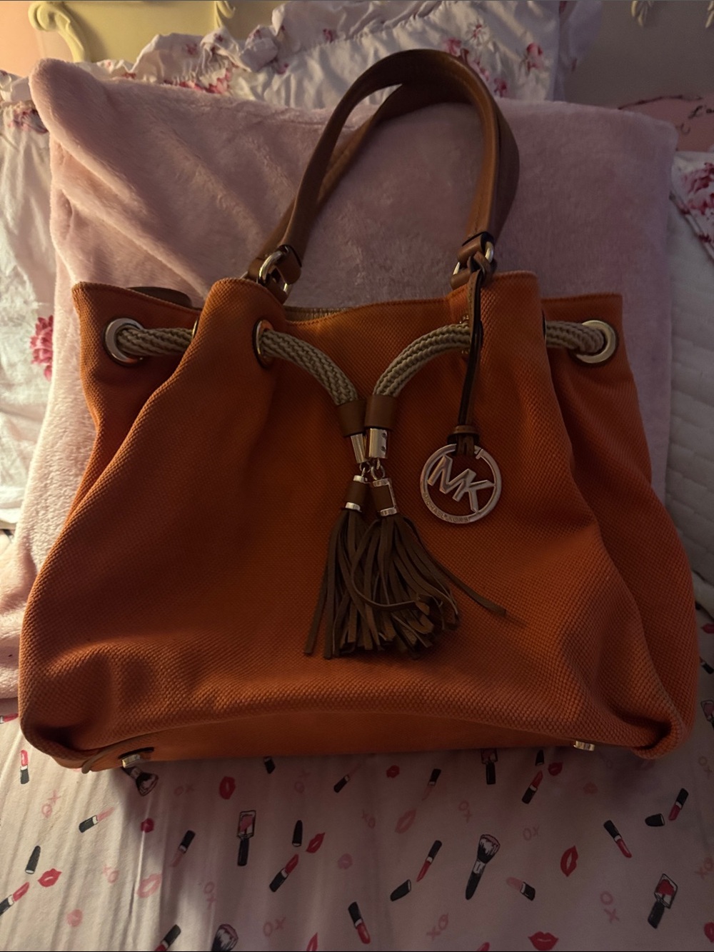 Michael Kors Orange Drawstring Tassel Shoulder Bag
